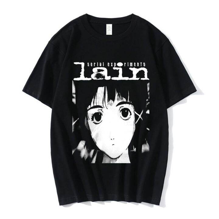 ญี่ปุ่น-anime-serial-experiments-lain-เสื้อยืด-iwakura-สาวการ์ตูน-sci-fi-แขนสั้นเสื้อยืดขนาดใหญ่เสื้อลำลองผู้ชายแขนยาว