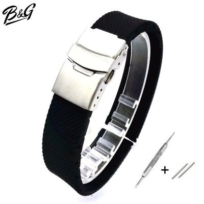 B&amp;G สายนาฬิกา Silicone Strap เเบบนิ่ม สายยางซิลิโคน ลายตาข่าย มีขนาด 20 mm, 22 mm, 24 mm