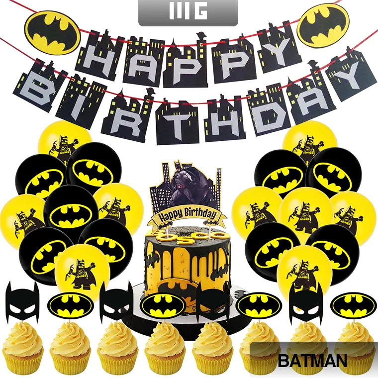 Bat-man theme set birthday party decoration set birthday banner + cake  topper + balloon set | Lazada PH