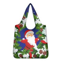 Foldable Poodle Print Christmas Bag Eco-friendly Folding Reusable Portable Shoulder Handbag Polyester for Travel Grocery Bags