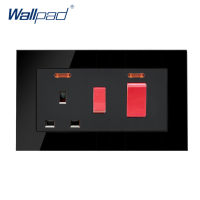 Wallpad Cooker Socket Luxury Black Crystal Tempered Glass Panel 146*86mm AC110-250V