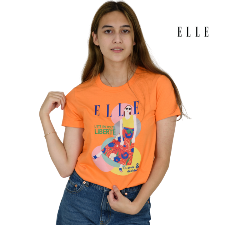 elle-boutique-เสื้อยืดสตรีคอกลม-แขนสั้น-สกรีนลาย-elle-limited-editions-w3k564