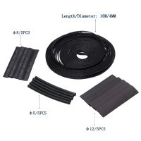 10M Insulation Black Braided Sleeves 4/6/8mm Tight PET Expandable Cable Sleeve Wire Protection and Black Heat Shrinkable Tube Electrical Circuitry Par