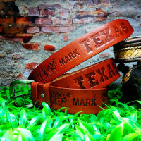 หนังชั้นเดียว เข็มขัดหนังตอกลาย ลาย MARK TEXAS สีน้ำตาล เข็มขัดหนัง ทำการตอกลายทั้งเส้น ผลิตจากหนังวัว 100% ใส่ได้ทั้งหญิงและชาย แนวแฮฟวี่