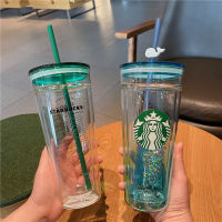 Starbuck คลาสสิกถ้วยฟางแก้วดอกเชอร์รี่นมเครื่องดื่มเย็นกาแฟเกาหลีหมีถ้วยน้ำใส
