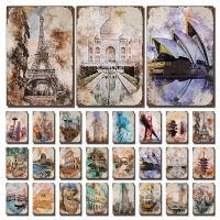 Vintage World Landscape ป้ายดีบุกแผ่นโลหะสำหรับห้องนั่งเล่นหน้าแรก Beach House Wall Art โปสเตอร์เหล็ก Painting