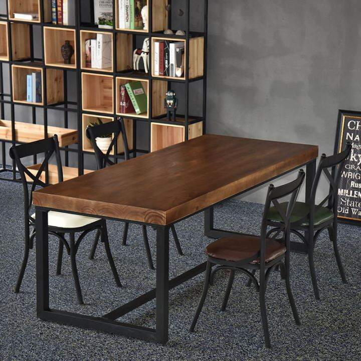 American wrought iron dining table and chair combination solid wood table simple retro coffee