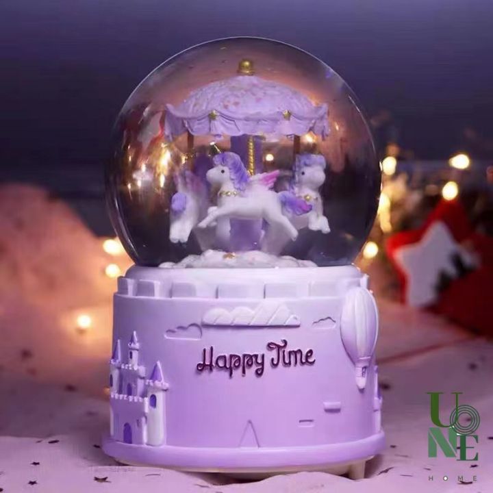uonehome-พร้อมส่ง-h051-กล่องดนตรีลูกแก้ว-ม้าหมุนหิมะ-ของขวัญวันเกิด-มีบริการรับห่อของขวัญ-การ์ดแถม