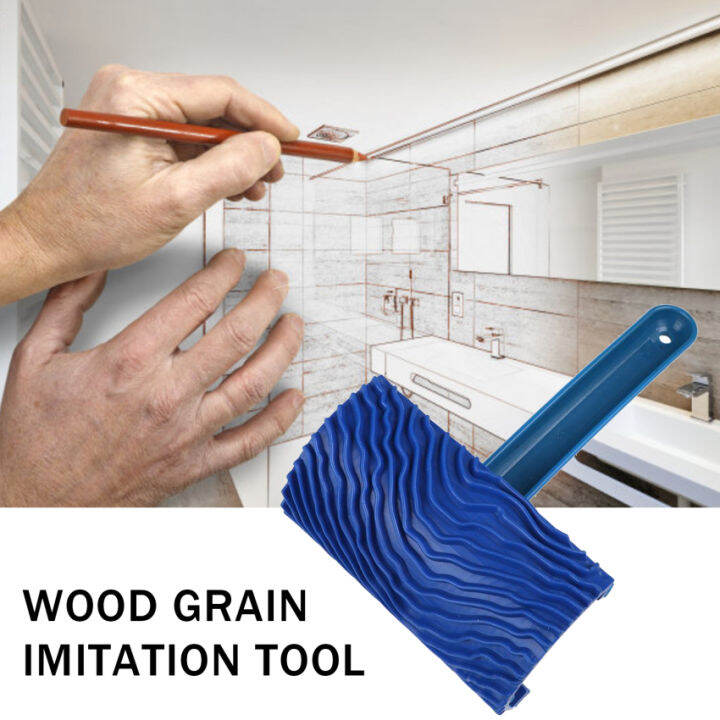 Blue Rubber Wood Grain Paint Roller Brush DIY Graining Wall Painting