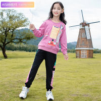 AISAMEFE Girls Sweater Suit Autumn 2022 New Spring And Autumn Girls Foreign Style Children Sports Two-Piece Suit