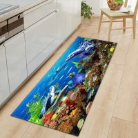 3D Underwater World Kitchen Mat Entrance Doormat Bedroom Floor Decoration Living Room Carpet Bathroom Non-Slip Rug Long Strip