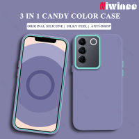 NIWINEE 3 In 1สีม่วงเคสสำหรับ VIVO V27 V27e V23 V20 X90 X80 X70โปร Y76 Y72 Y52เคสประกบหลังแบบแข็ง Y21 V25 Y21T Y33s Y20 Y20i Y12A T1X T1 5G 4G นุ่มขอบซิลิโคนเหลวกันกระแทกง่ายกรอบกันกระแทก y11-1