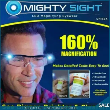 Mighty Sight Led Magnifying Eyewear Glasses with Rechargeable LED lights  160% US