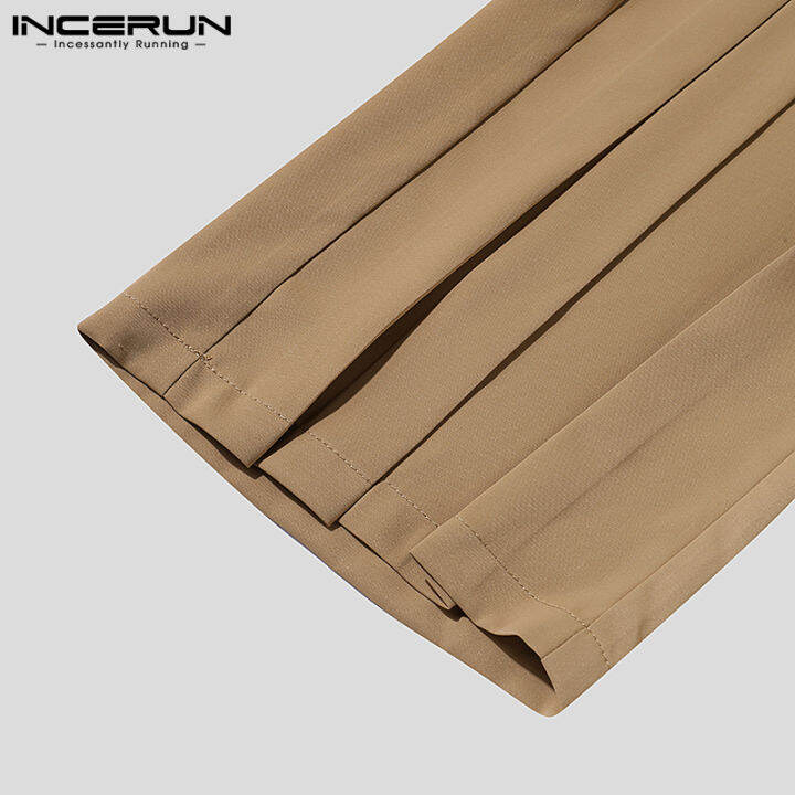 incerun-กางเกงเอวสูงผู้ชายทรงหลวม-กางเกงแฟชั่นสไตล์เกาหลีกางเกงทำงานกางเกง