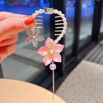New style pearl studded flower tassel hair clip exquisite headdress