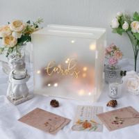 OurWarm Frosted Acrylic Wedding Card Box with String Light Large Gift Card Box for Wedding Reception Party Graduation