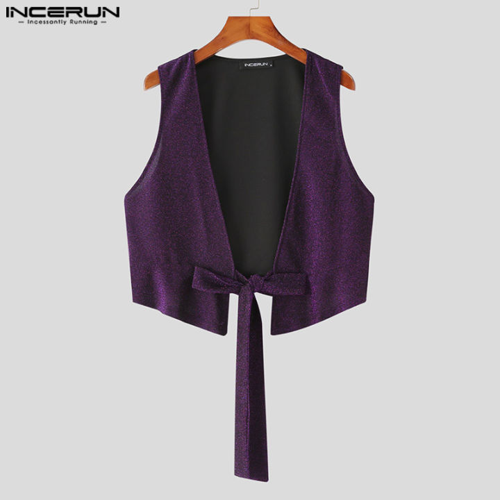 incerun-เสื้อแขนกุดคอวีลึกสำหรับผู้ชายเสื้อเบลาส์ดิสโก้ปาร์ตี้แวววาวเสื้อท่อนบนแฟนซี-ชุดลำลอง-3