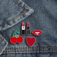 Women Brooches Lipstick Lip Love Heart Cherry Enamel Pins Fashion Sexy Brooch Clothes Lapel Button Metal Pin Jewelry Accessories