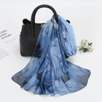 Floral Print Chiffon Georgette Scarf Women Flower Shawl Georgette Hijab Small Size Summer Sun Protection Beach Stoles 150x48cm