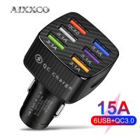 AIXXCO Car Charger 75W Quick Charge QC3.0 6 Ports USB Charger For iPhone 12 Pro Samsung Xiaomi Mobile Phone Charger