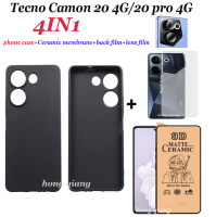 เคสซิลิโคนนิ่ม4-In-1 Tecno Camon 20 Pro 5G 4G Camon 20 Camon 18/18PCamon 19 Camon 18เคสโทรศัพท์เคลือบสีดำ + เมมเบรนเซรามิก + ฟิล์มหลัง + ฟิล์มเลนส์