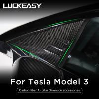 For Tesla Model 3 Car Accessories Exterior Modification Model3 2023 Real Carbon Fiber A Pillar Window Triangle Decorative Patch