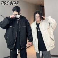 TIDE BEAR เสื้อแจ็คเก็ตแขนยาวแจ็กเก็ตคู่รักชายหญิงเสื้อสีทึบปกลำลองแบบเรียบง่ายมีสไตล์แขนยาว