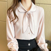 Long Sleeve Women Shirt Bow Collar Chiffon Blouse Shirt Women Tops Blouse Women Blusas Mujer De Moda  Women Clothing E576