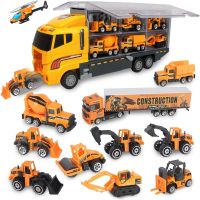 รถของเล่นรถยนต์วิศวกรรมขนาด1:64รถบรรทุกขนส่งรถ Diecast อัลลอยขนาดเล็กของเล่นรถบรรทุกก่อสร้างขนาดใหญ่