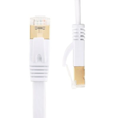 ✵ 0.3m Cat7 Ethernet Flat Patch Network Cable Shielded (STP) with Snagless Rj45 Connectors-white