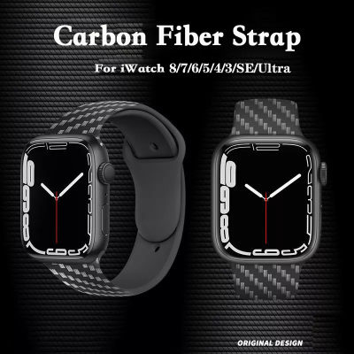 สายสำหรับ Apple สายนาฬิกาข้อมือคาร์บอนสายนาฬิกาซิลิโคน44มม. 40มม. 45มม. 41มม. 49มม. 42มม. คาร์บอนสร้อยข้อมือไฟเบอร์ I Watch Series 7 6 3 SE 8 Ultra