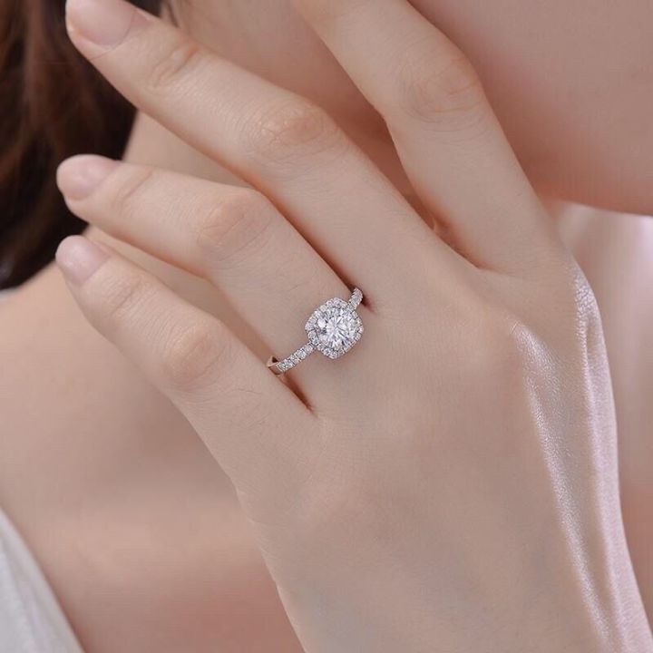 แหวนเงิน-925-ผู้หญิงสแควร์เพชรเกาหลีเครื่องประดับงานแต่งงานหมั้น-ring
