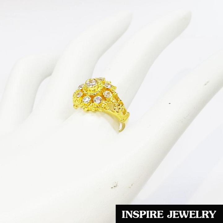 inspire-jewelry-แหวนพลอยขาว-ยกยอด-งานจิวเวลลี่-แบบงานอนุรักษ์ไทย-ตัวเรือน-หุ้มทองแท้-24k-พร้อมกล่องกำมะหยี่-ลายตามที่โชว์-ลายโบราณ-สวยงามมาก-ปราณีต-ใส่กับเสื้อผ้าไทย-ชุดไทย-ผ้าสไบ-หรือใส่ประดับ-ผ้าซิ่