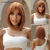 LOUIS FERRE Natural Red Brown Synthetic Wigs Copper Ginger Short Straight Bob Wigs with Bangs Women Hair Lolita Daily Fake Hair [ Hot sell ] Gktinoo Fashion