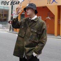 TIDE BEAR เสื้อโค๊ตคู่รักอเนกประสงค์ลำลองทรงหลวมสไตล์สตรีทสำหรับทั้งหญิงและชายแจ็คเก็ตผ้าเดนิมวินเทจของผู้ชาย