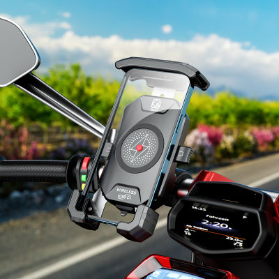 อัพเกรดรถจักรยานยนต์ที่วางศัพท์15วัตต์ชาร์จไร้สาย USB QC3.0อย่างรวดเร็วชาร์จจักรยานมาร์ทโฟนยืน360องศาศัพท์มือถือสนับสนุน