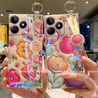 Phone Case เคส Realme C51 C53 NFC มีสีสันหรูหรา Rhinestone 3D เคสโทรศัพท์วิสัยทัศน์สามมิติด้วยสายรัดข้อมือน่ารักการ์ตูนดอกทิวลิปเคสนิ่มกันกระแทก2023