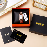 BURR ใหม่ของแท้นาฬิกาผู้หญิงทรงสี่เหลี่ยมทุกคู่อารมณ์เรียบง่ายกันน้ำนาฬิกาข้อมือผู้หญิงสายเหล็กลำลอง ins สไตล์แฟชั่น