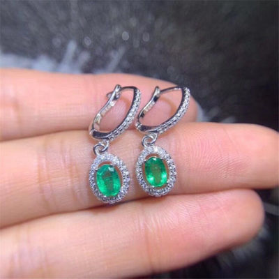 100% Natural Emerald Earrings for Party 4*6mm Emerald Dangler for Wedding 925 Silver Emerald Jewelry