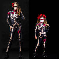 ผู้ใหญ่เซ็กซี่ผู้หญิงน่ากลัว Ghost เครื่องแต่งกาย Rose Skeleton ฮาโลวีนเซ็กซี่ Devil Jumpsuit เด็กทารก Carnival Party Day Of The Dead