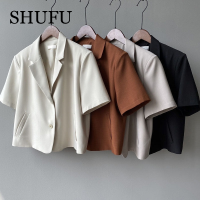 SHUFU 2604 พร้อมสต็อก เสื้อเบลเซอร์สำหรับผู้หญิง สไตล์เกาหลี ขาย croptop ขนาดบวก สำนักงาน เป็นทางการ แฟชั่น เสื้อคาร์ดิแกนแขนสั้น แจ็กเก็ตธรรมดา