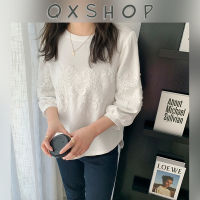 QXshop ?เสื้อแฟชั่นคอกลมแขนสามส่วน แต่งลายลูกไม้ สีพื้น มีให้เลือก 4 สี ?ดูเรียบๆสุภาพใส่ได้ทุกโอกาส ??️??