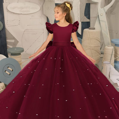 Baby Girl Skirt Kids Dress For Girls Wedding Dresses Gowns For Kids Elegant Flower Embroidered Princess Long Gown Girls Clothing Size 5-14 Years