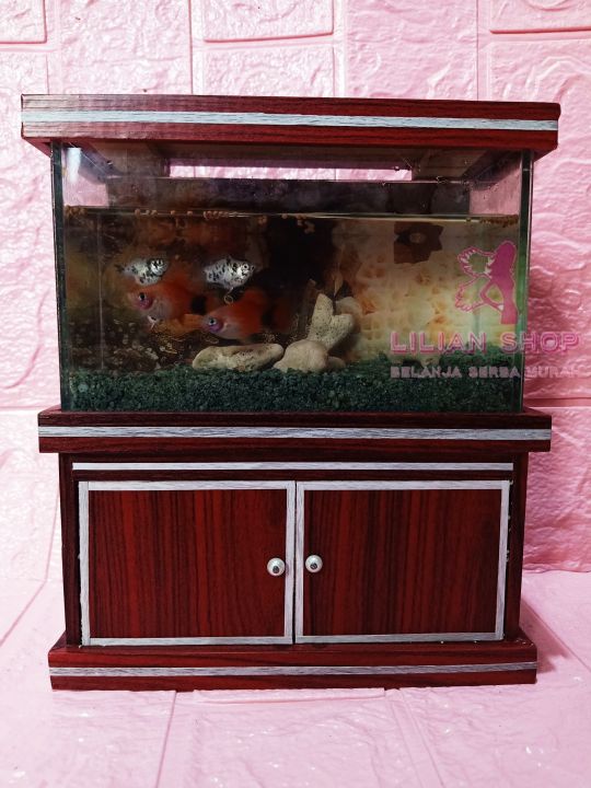 Aquarium Mini Fullset Dengan Lampu LED - Model 2 Pintu - Kayu Merah ...