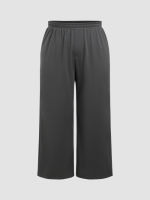 Cider Elastic Waist Solid Straight Leg Trousers Curve &amp; Plus