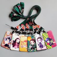 Demon Slayer One Piece Anime Figure PVC Card Cover Holder Lanyard Keychain ID Card Pass Hang Rope Lariat Key Accessories Toy