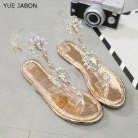 Gold Summer Crystal Shoes Ankle Strap Women Flat Slide Sandals Fashion Bridals Evening Dress Party Lady Shoe sandalia feminina