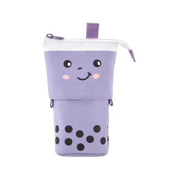 1 Set Cute Boba Milk Tea Retractable Pen Bag Pencil Holder Stationery Case  Stand Up Pencil Case For Kids Stationery Pouch Bag