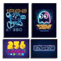 Kids นีออนอาร์เคดเกม Pac Man โปสเตอร์การ์ตูนผ้าใบพิมพ์ลายตกแต่งผนังห้องเล่นเกมสำหรับเด็กตกแต่งผนังห้องของขวัญเพื่อความงาม