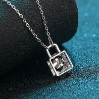 IOGOU 925 Sterling Silver 0.3ct Moissanite Necklace For Women Unique Lock Dancing Pendant Necklace Thanksgiving Jewelry Gift